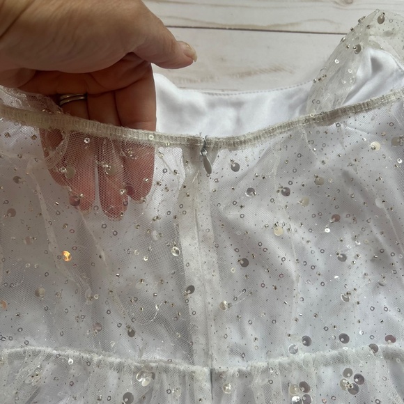 Lucy in the Sky White w Sequin Overlay Mini Dress | Size M | Sparkly Party Dress - Picture 8 of 10